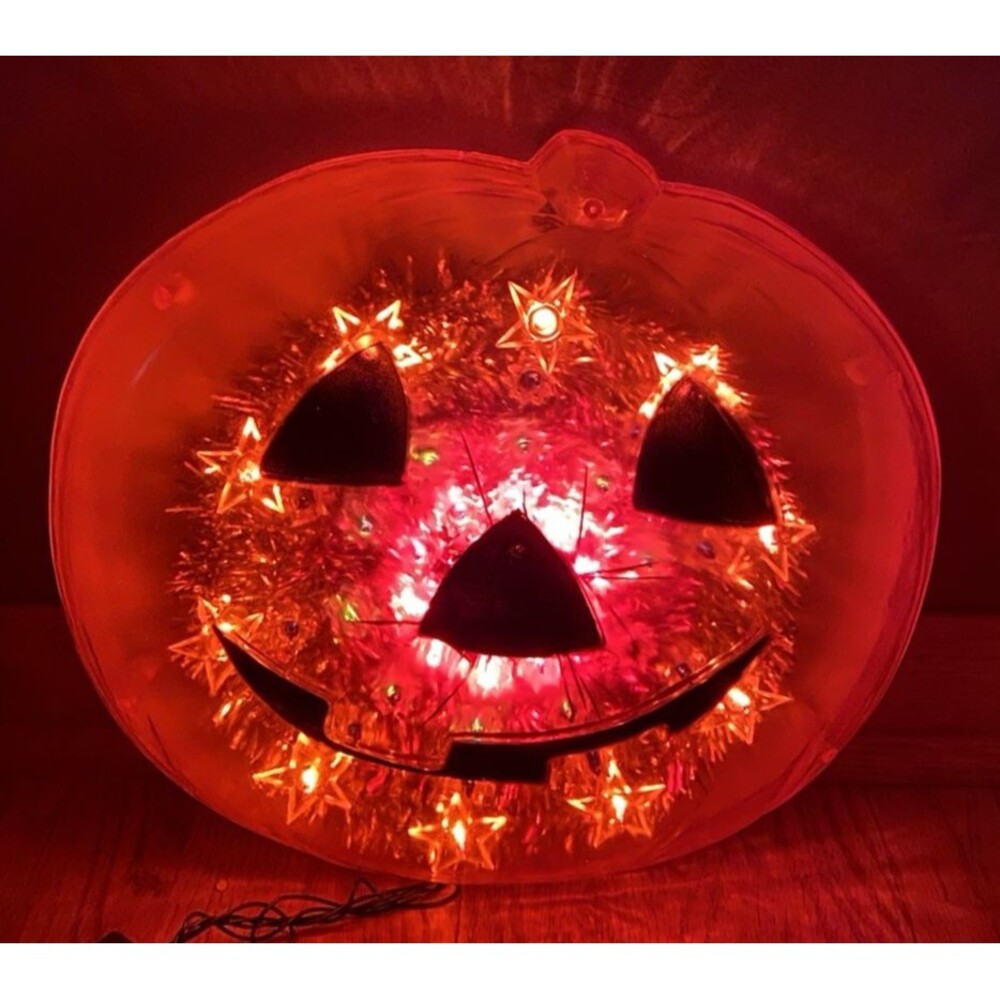 Halloween Flashing Light Up Color Changing Plastic Pumpkin Wall Hanging Works